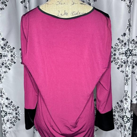 Alfani Elements Long Sleeve Tunic Top Maroon and Black NWT Size PL - Picture 3 of 4